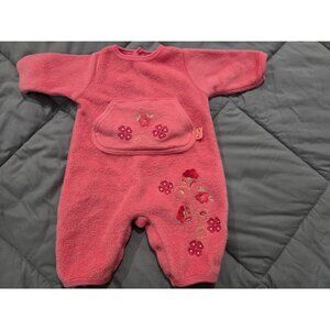 VINTAGE BRIGHT FUTURE Pink FLEECE Flowers ROMPER Girls SZ 0/3 M So Cute
